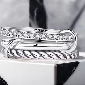 .925 Sterling  Silver Dazzling Crystal Ring Trio